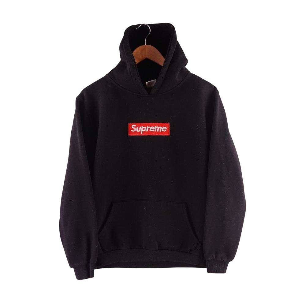 Supreme Box Logo Hoodie Black Red Embroidered Sweatshirt Kids XXL Fits Small